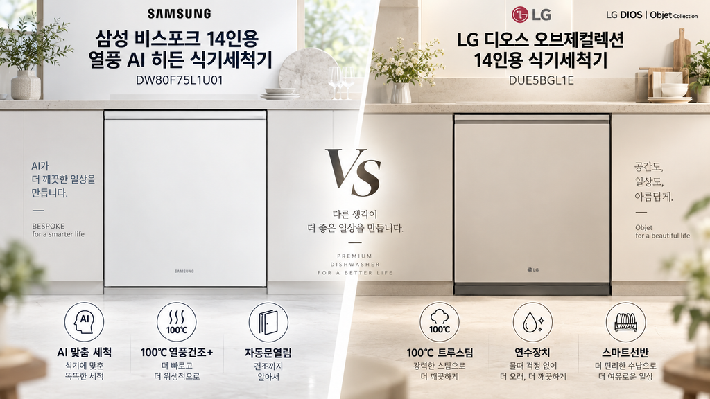 삼성 비스포크 LG 디오스 14인용 식기세척기 비교, DW80F75L1U01과 DUE5BGL1E 살펴보기 1 image